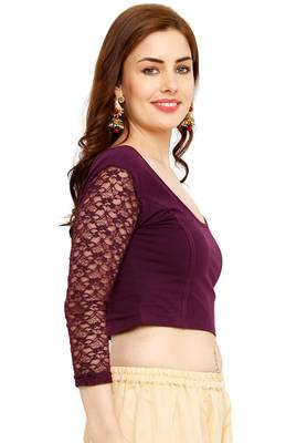 Purple Cotton Lycra Solid Stitched Blouse 3