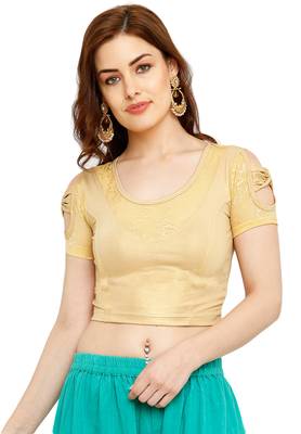 Gold Cotton Lycra Solid Stitched Blouse 1