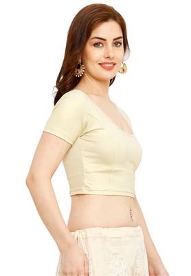 Light Gold Cotton Lycra Solid Stitched Blouse 3