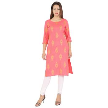 Pink printed rayon kurti 1