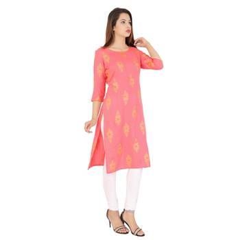 Pink printed rayon kurti 3