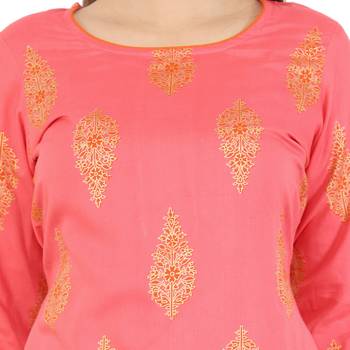 Pink printed rayon kurti 5
