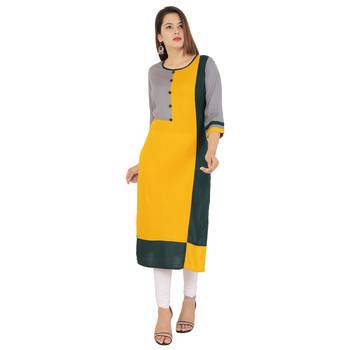 Yellow printed rayon kurti 1