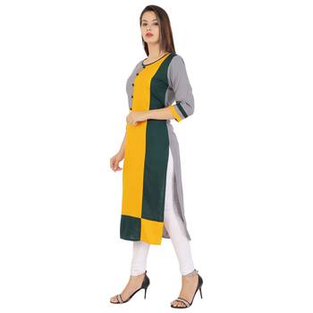 Yellow printed rayon kurti 2