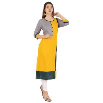 Yellow printed rayon kurti 3
