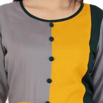 Yellow printed rayon kurti 5
