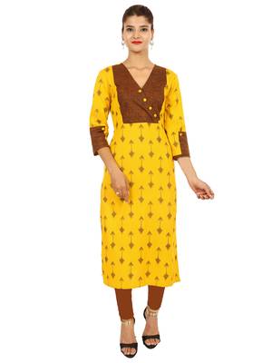 Yellow printed cotton kurti 1