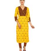 Yellow printed cotton kurti