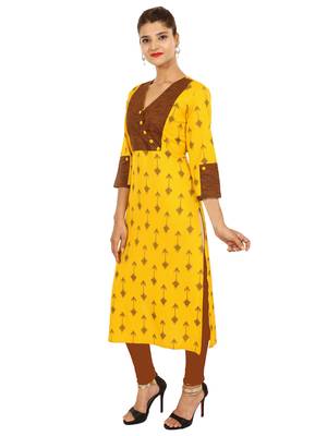Yellow printed cotton kurti 2