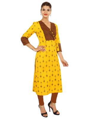 Yellow printed cotton kurti 3