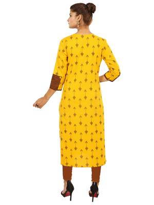 Yellow printed cotton kurti 4