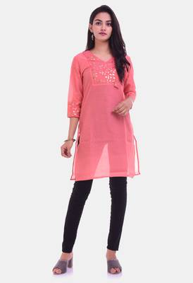 Pink solid chanderi kurti 1