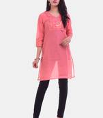 Pink solid chanderi kurti