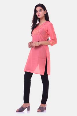 Pink solid chanderi kurti 2