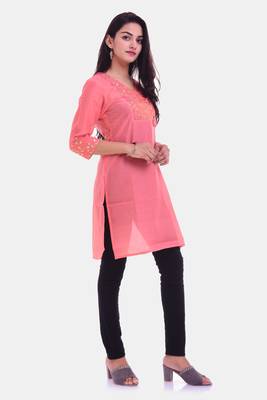 Pink solid chanderi kurti 3