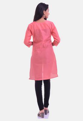 Pink solid chanderi kurti 4