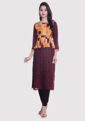 Maroon printed rayon kurti 1