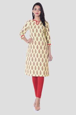 Yellow printed cotton kurti 1