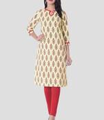 Yellow printed cotton kurti