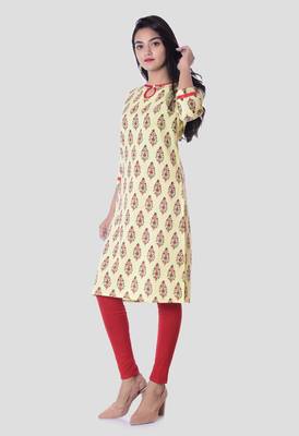 Yellow printed cotton kurti 2