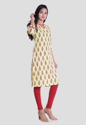 Yellow printed cotton kurti 3