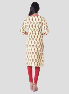 Yellow printed cotton kurti 4