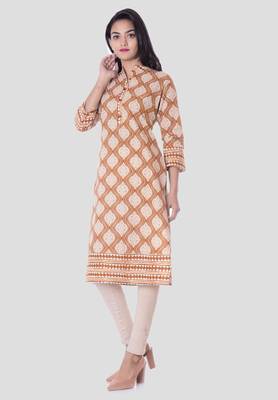 Brown printed cotton kurti 2