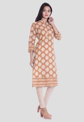 Brown printed cotton kurti 3