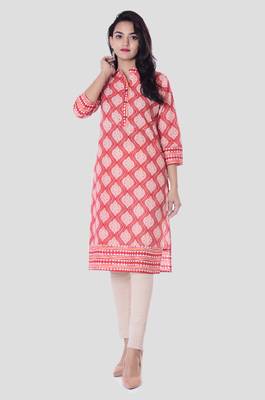 Red printed cotton kurti 1