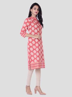 Red printed cotton kurti 3