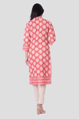Red printed cotton kurti 4