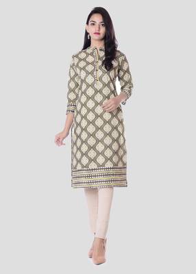 Beige printed cotton kurti 1