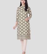 Beige printed cotton kurti
