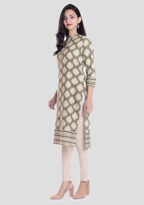 Beige printed cotton kurti 2