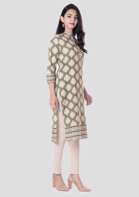 Beige printed cotton kurti 3