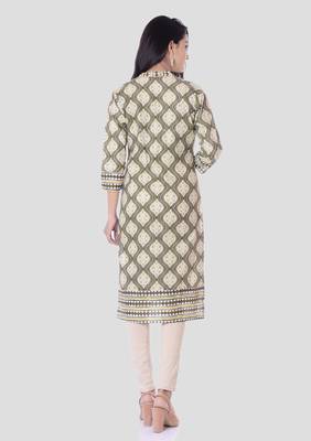 Beige printed cotton kurti 4