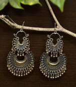 Dangler Gold Oxidised Afghani Style Double Chandbali Earrings