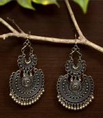 Dangler Black Gold Oxidised Afghani Style Double Chandbali Earrings