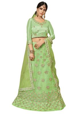 Light-Green Embroidered Organza Semi Stitched Lehenga With Duaptta 1