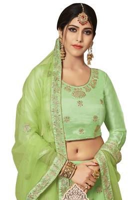 Light-Green Embroidered Organza Semi Stitched Lehenga With Duaptta 2