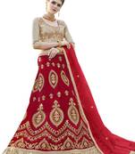 Red Embroidered Net Semi Stitched Lehenga With Duaptta
