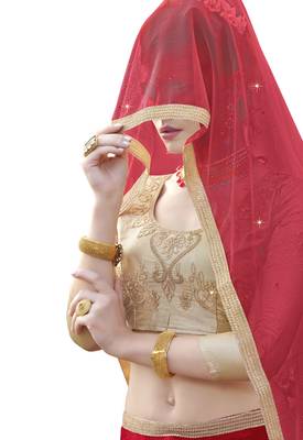 Red Embroidered Net Semi Stitched Lehenga With Duaptta 2