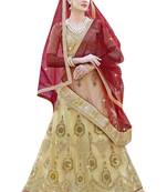 Beige Embroidered Net Semi Stitched Lehenga With Duaptta