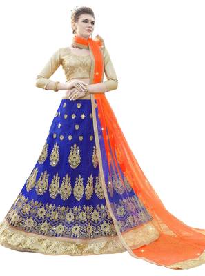 Blue Embroidered Net Semi Stitched Lehenga With Duaptta 1