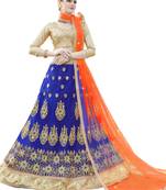 Blue Embroidered Net Semi Stitched Lehenga With Duaptta