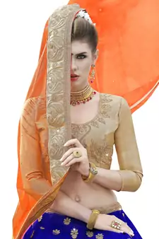 Blue Embroidered Net Semi Stitched Lehenga With Duaptta
