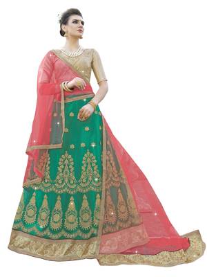 Green Embroidered Net Semi Stitched Lehenga With Duaptta 1