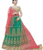 Green Embroidered Net Semi Stitched Lehenga With Duaptta