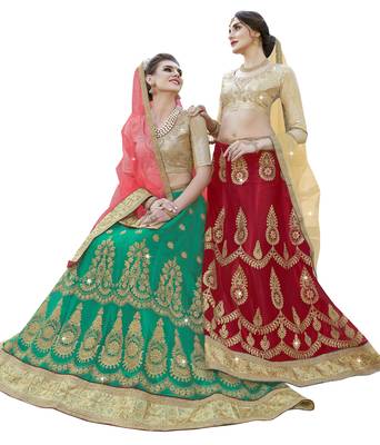 Green Embroidered Net Semi Stitched Lehenga With Duaptta 2