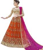 Orange Embroidered Net Semi Stitched Lehenga With Duaptta